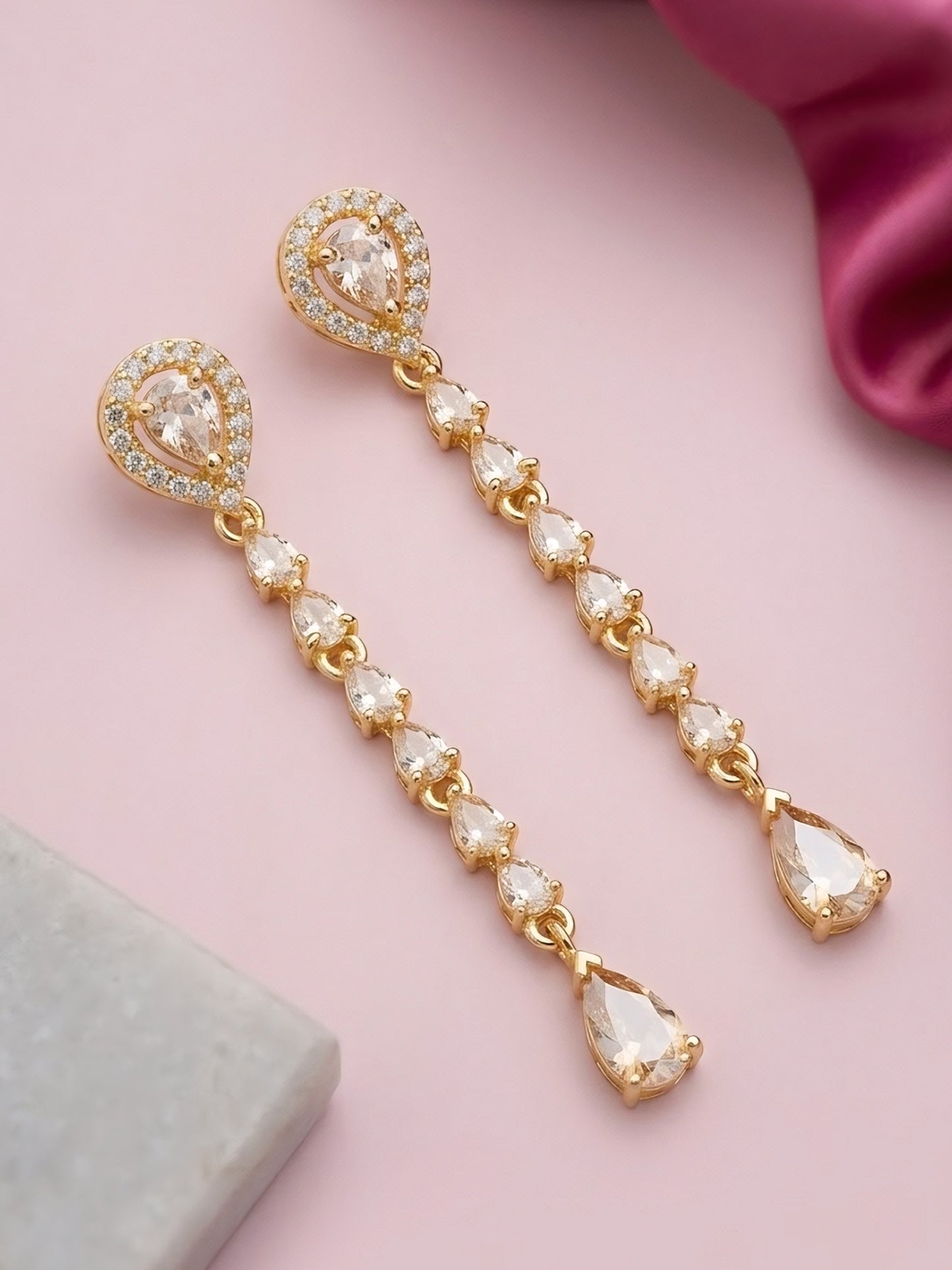 Gold Plated AD Drop Earrings for Women