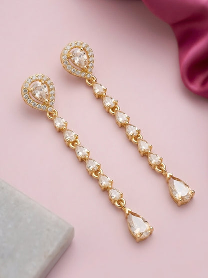 Gold Plated AD Drop Earrings for Women
