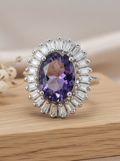 Rhodium Plated Purple AD Finger Ring for Women