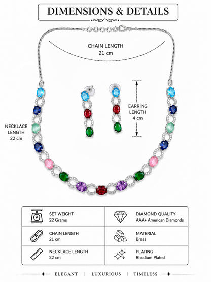 Silver Plated Multi Colour AD Choker Set for Women