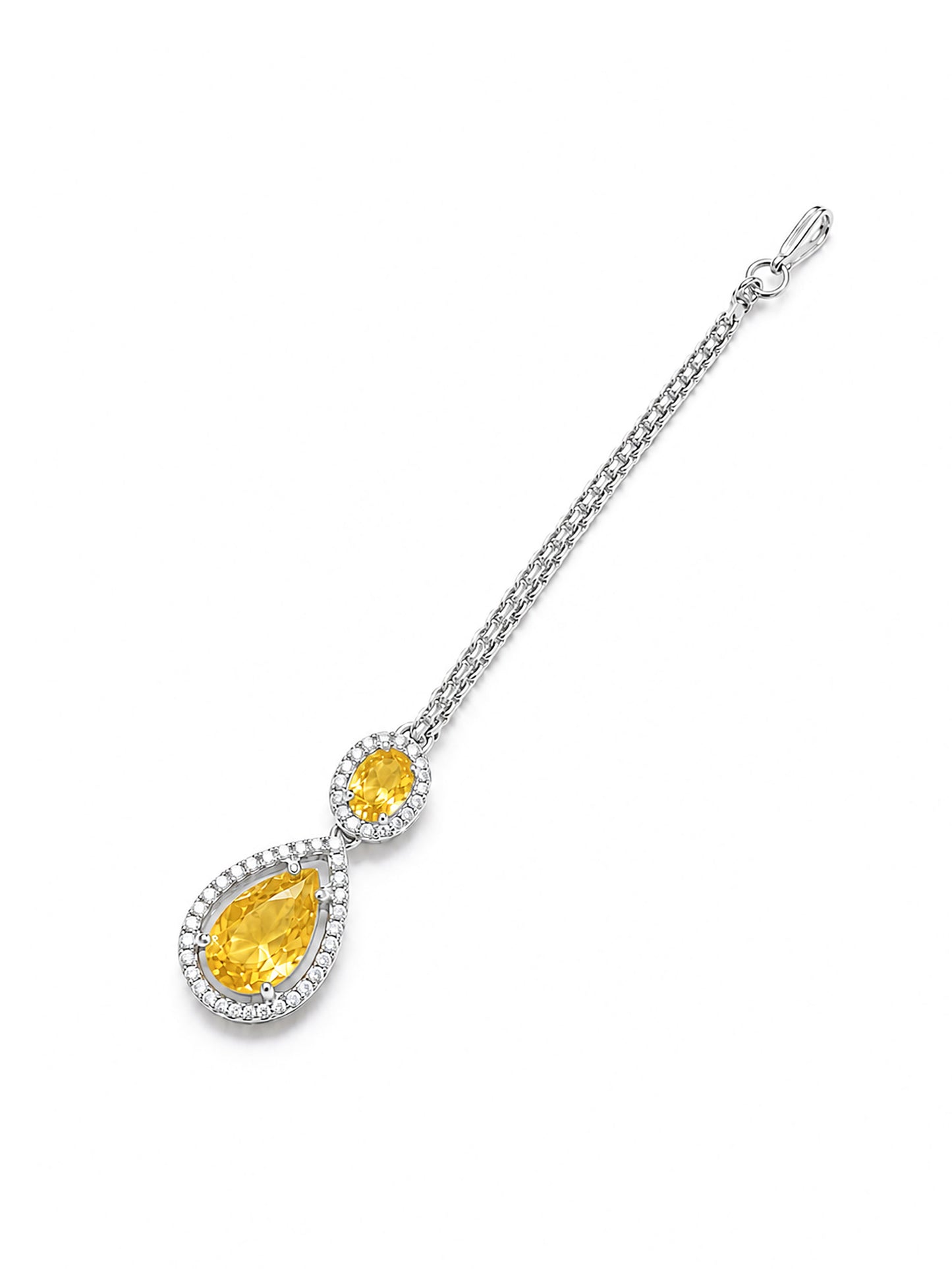 Silver Plated Yellow AD Maang Tikka for Women