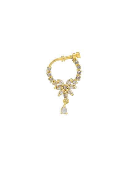 Gold Plated American Dimaond Drop Non-Piercing Nose Ring