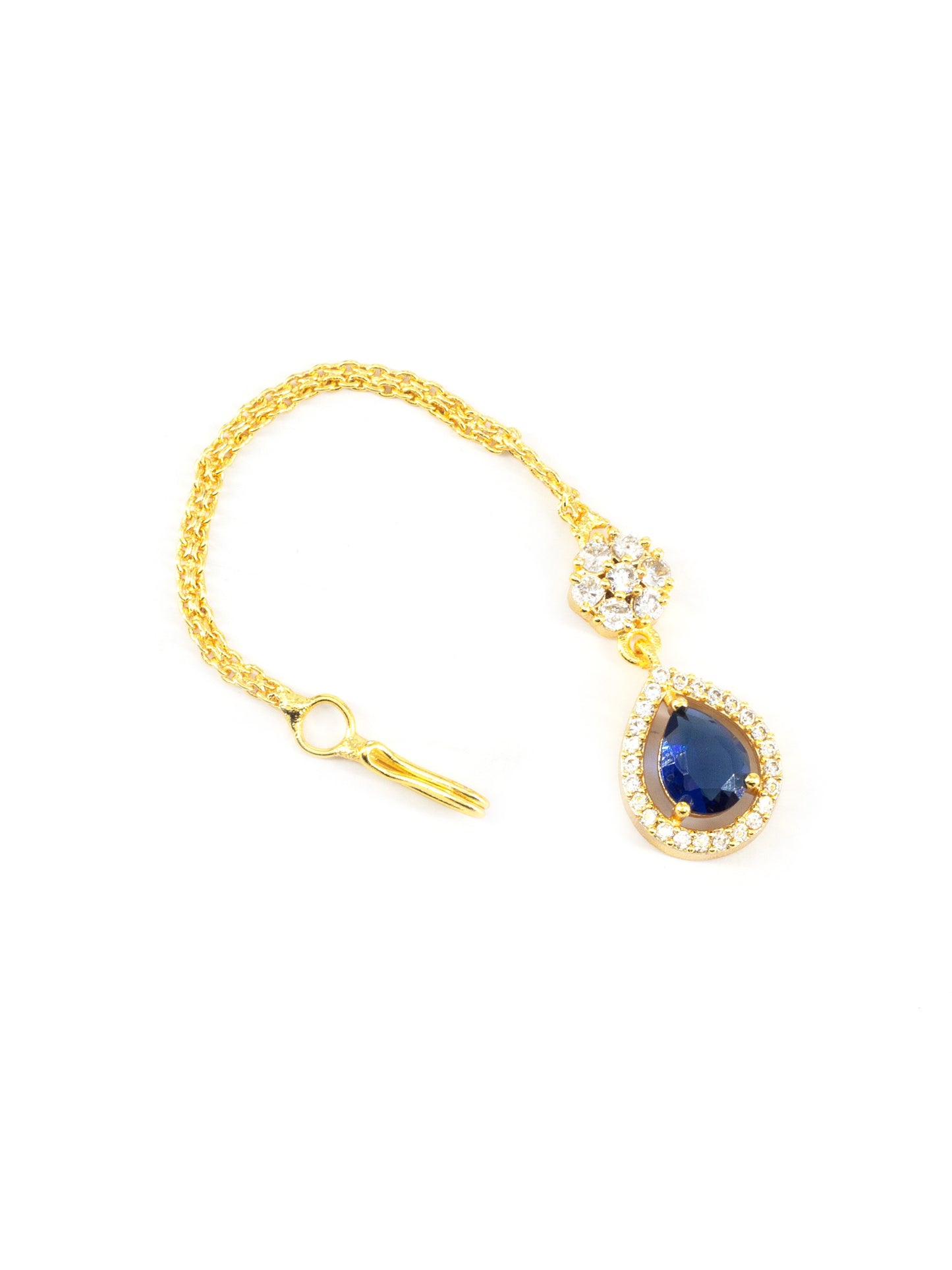 Gold Plated Blue AD Teardrop Maang Tikka for Women