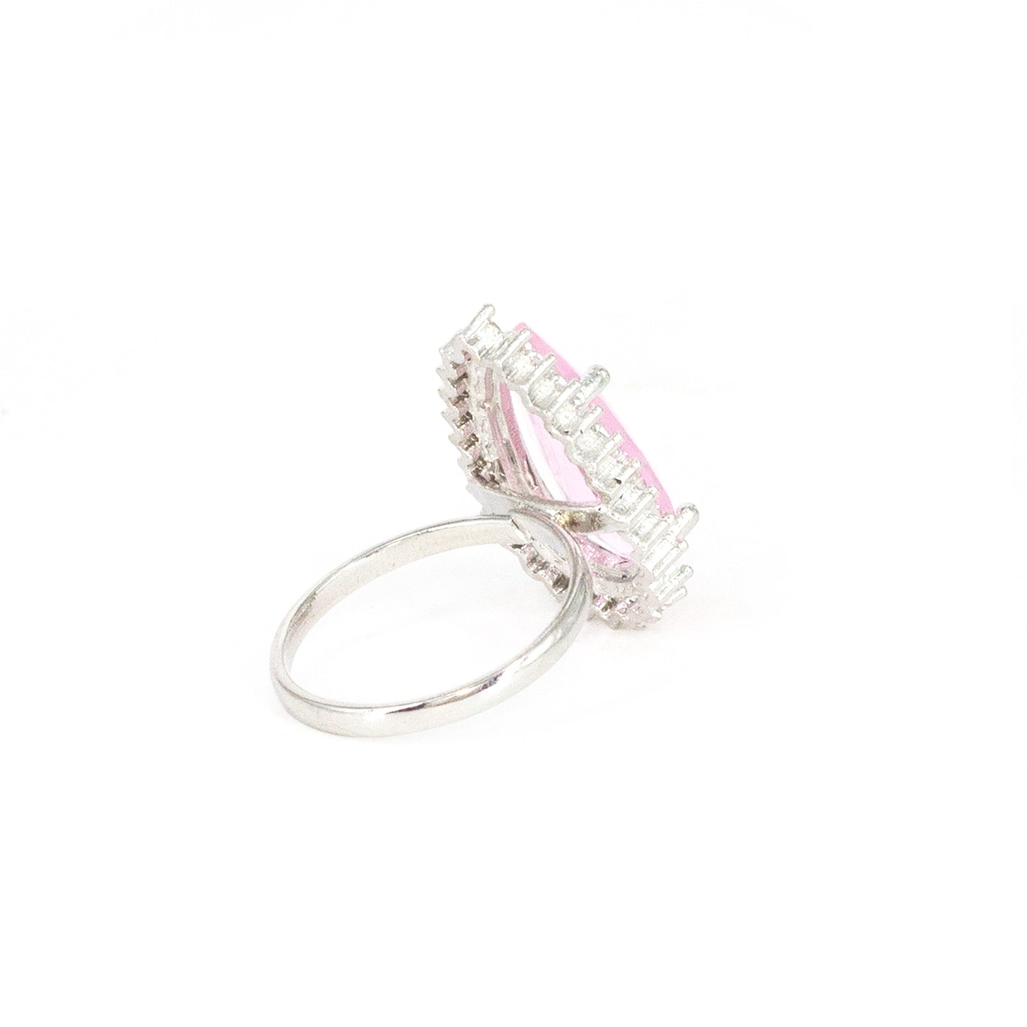 Silver Plated Pink AD Finger Ring for Women
