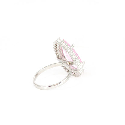 Silver Plated Pink AD Finger Ring for Women