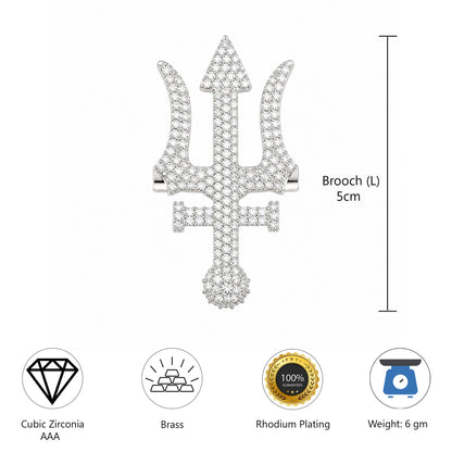 Silver Plated AD Trishul Brooch