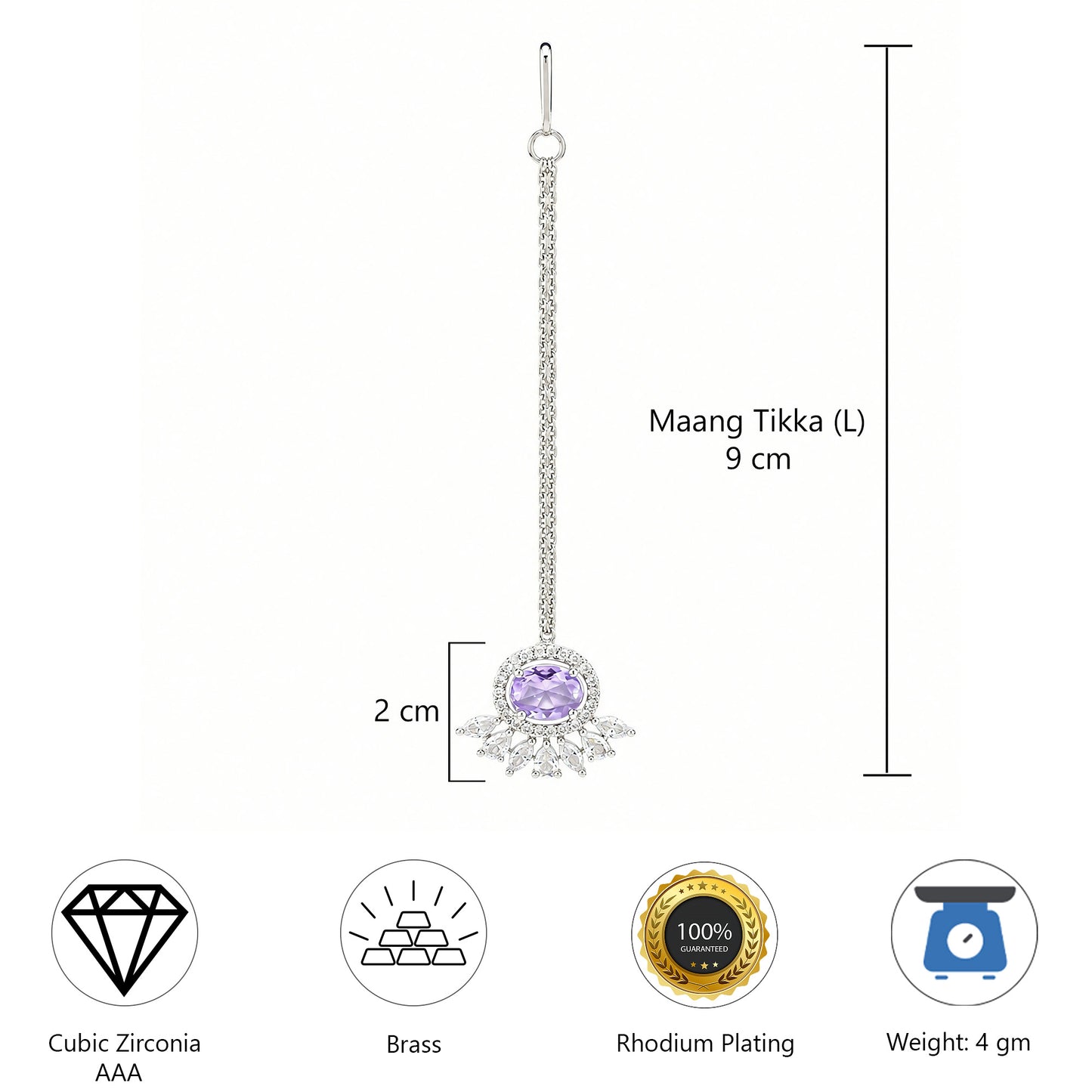Silver Plated Purple AD Maang Tikka for Women
