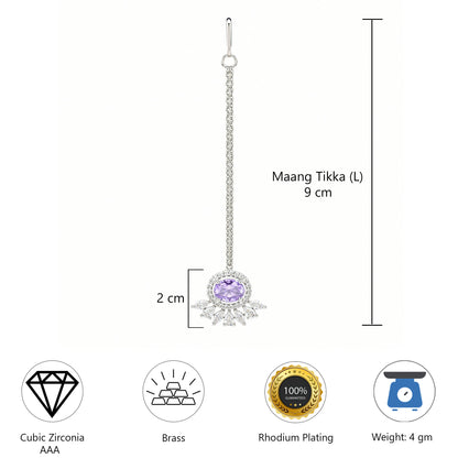Silver Plated Purple AD Maang Tikka for Women