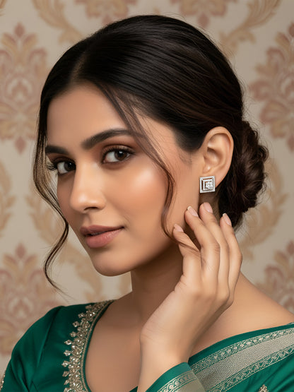 Silver Plated Square AD Stud Earrings for Women