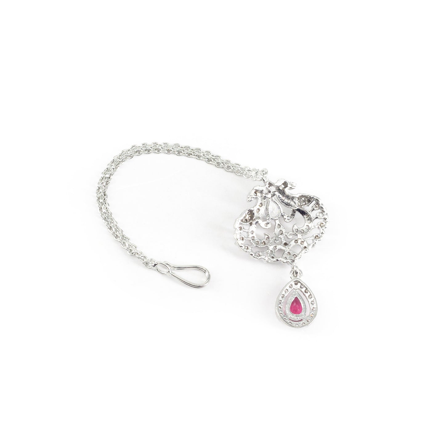 Silver Plated Red Peacock Maang Tikka for Women