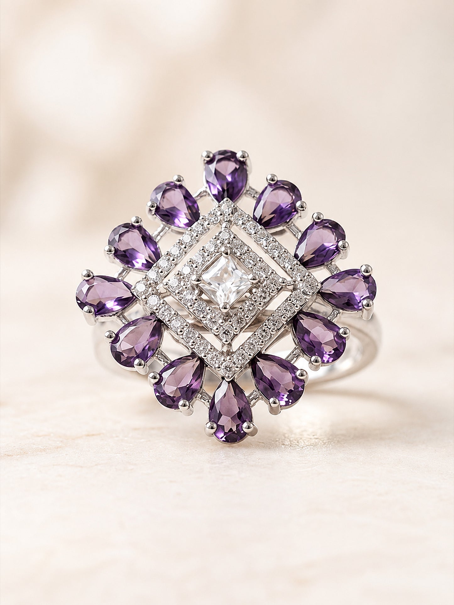 Silver Plated Purple AD Finger Ring for Women