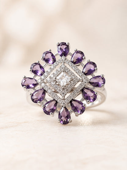 Silver Plated Purple AD Finger Ring for Women