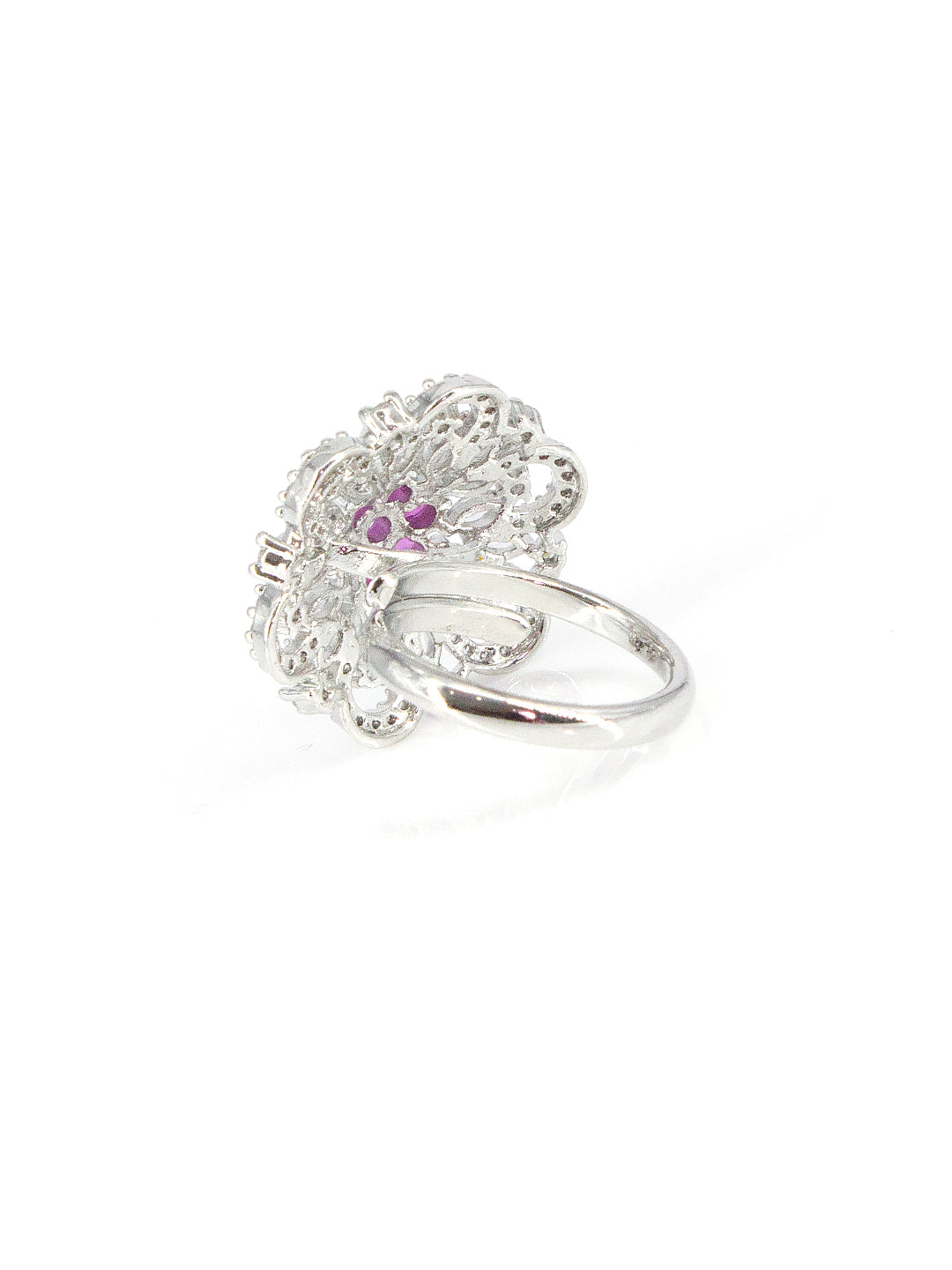 Silver-Plated AD Ruby Cocktail Adjustable Finger Ring
