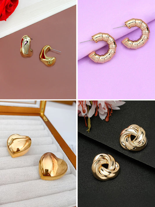 Set of 4 Gold-Plated Quirky Half Hoop & Studs Earrings