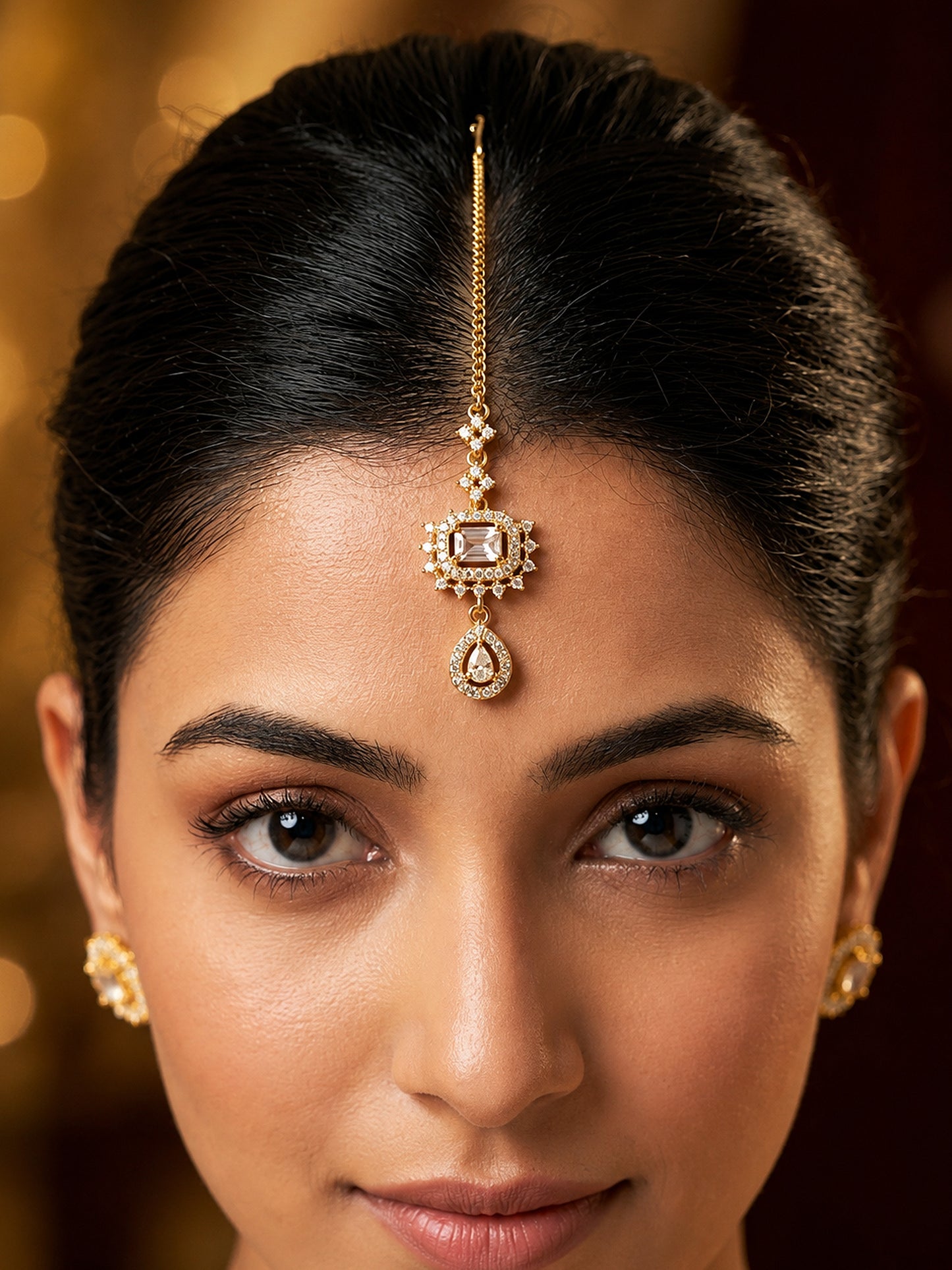 Gold Plated AD Maang Tikka for Women