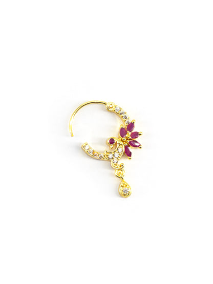 Gold Plated Red AD Drop Nose Ring for Women