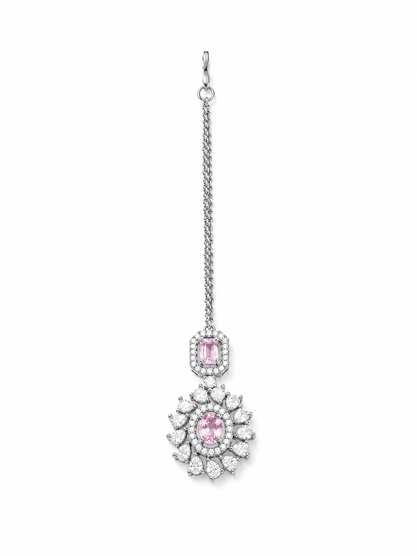 Silver Plated Pink AD Maang Tikka for Women