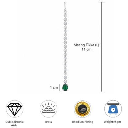 Silver Plated Green AD Teardrop Maang Tikka for Women
