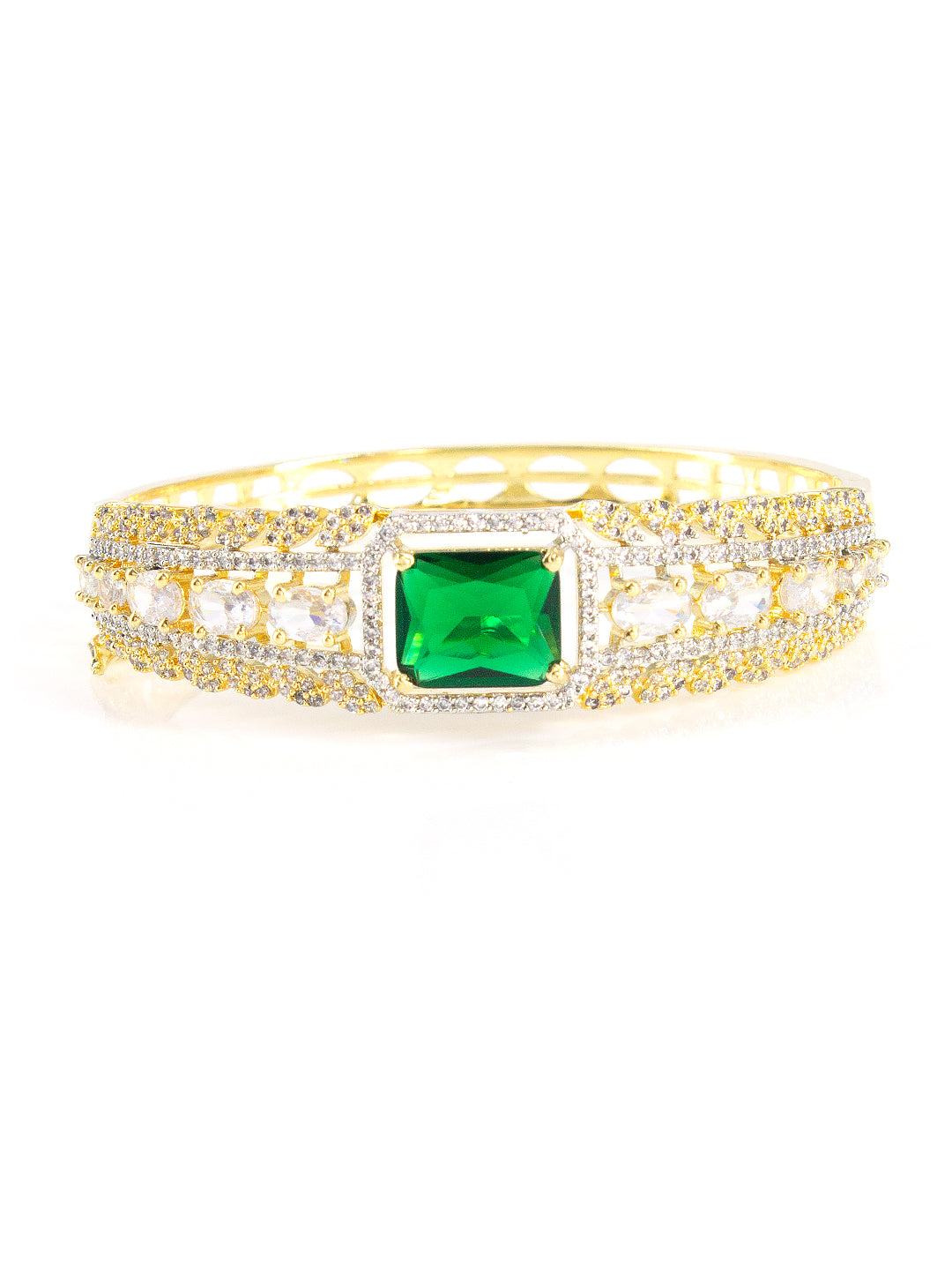 Gold Plated Green AD Cuff Bracelet For Women