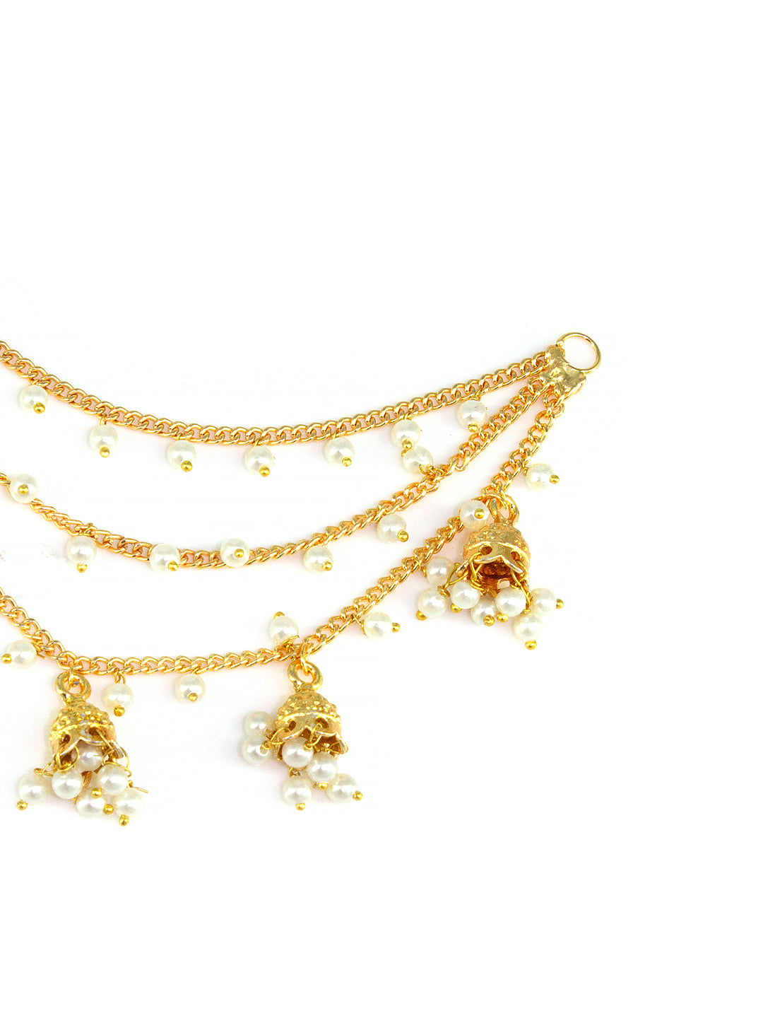 Gold-Plated 3-Layered Beads & Jhumki Drop Ear Chain