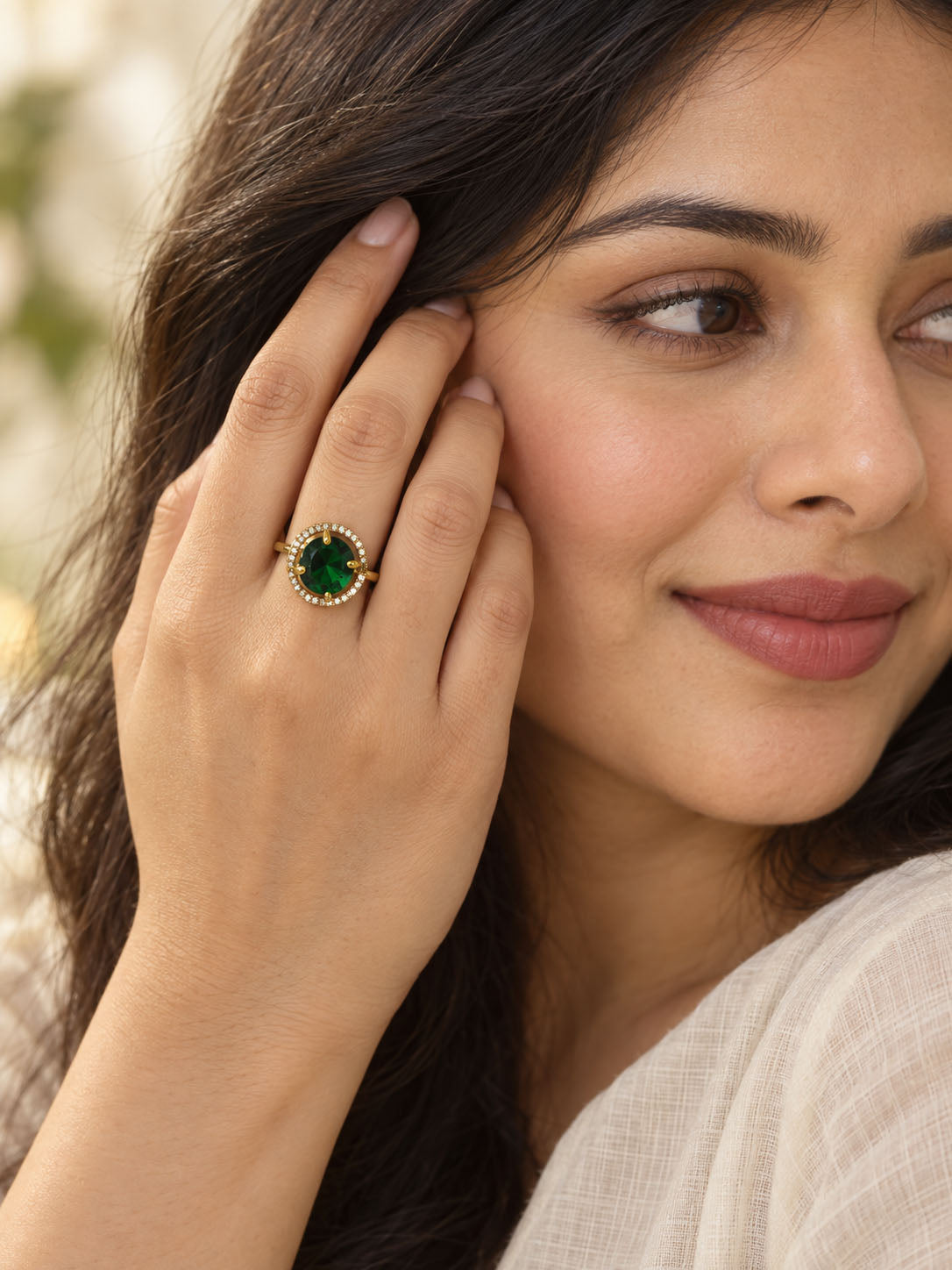 22K Gold Plated Green AD Finger Ring for Women