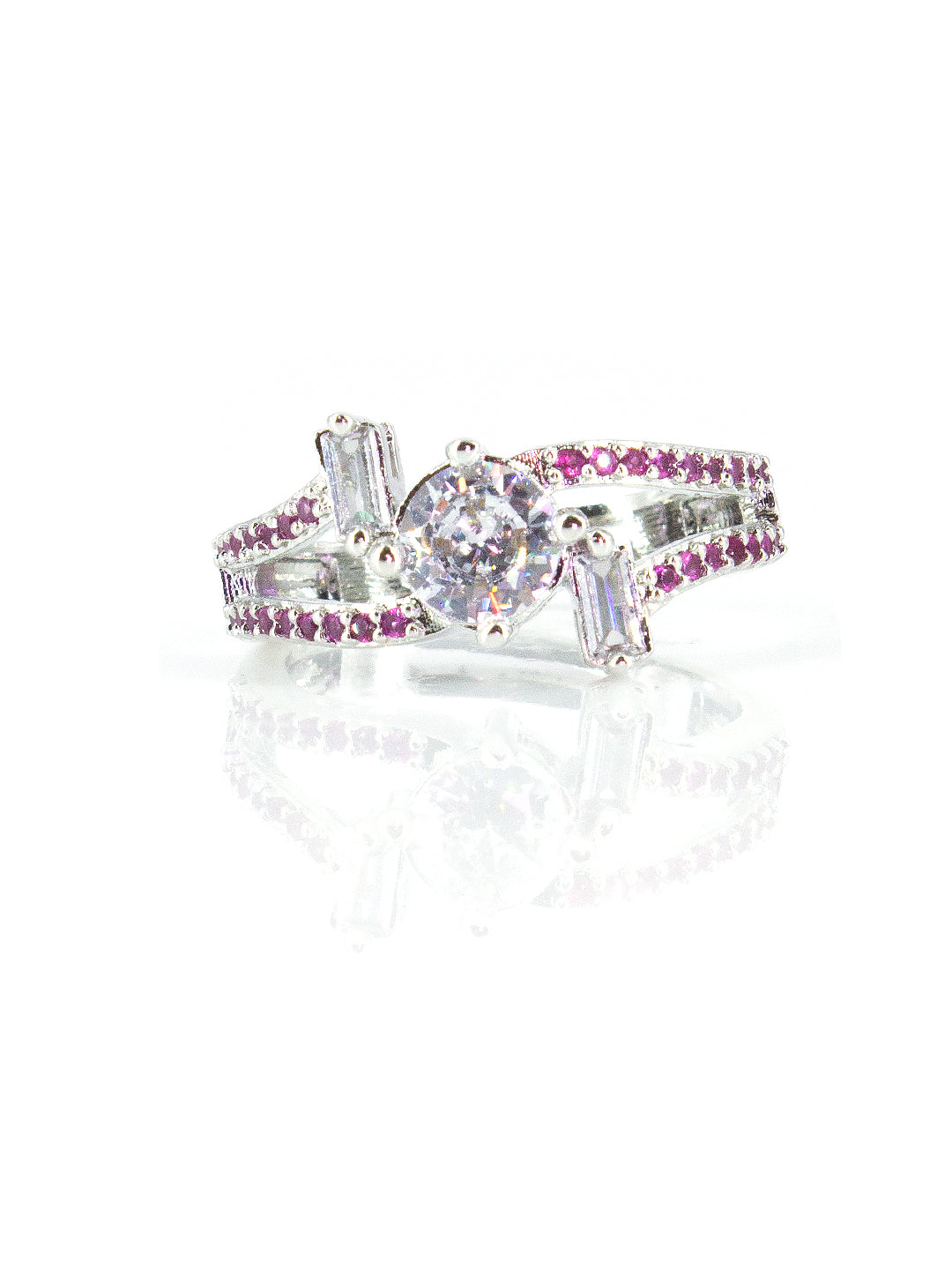 Silver-Plated American-Diamond Studded Adjustable Finger Ring