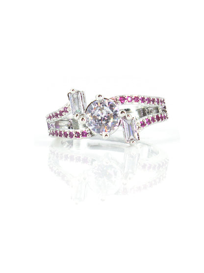Silver-Plated American-Diamond Studded Adjustable Finger Ring