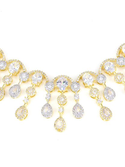 Gold Plated AD Semi Bridal Jewellery Set With Maang Tika For Women
