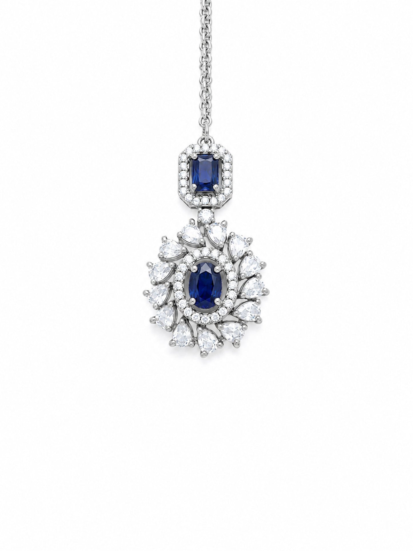 Silver Plated Blue AD Maang Tikka for Women