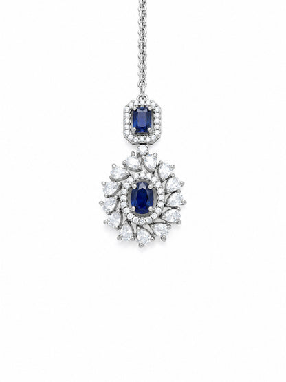 Silver Plated Blue AD Maang Tikka for Women