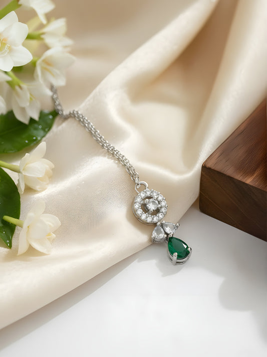 Rhodium Plated Green AD Maang Tikka for Women