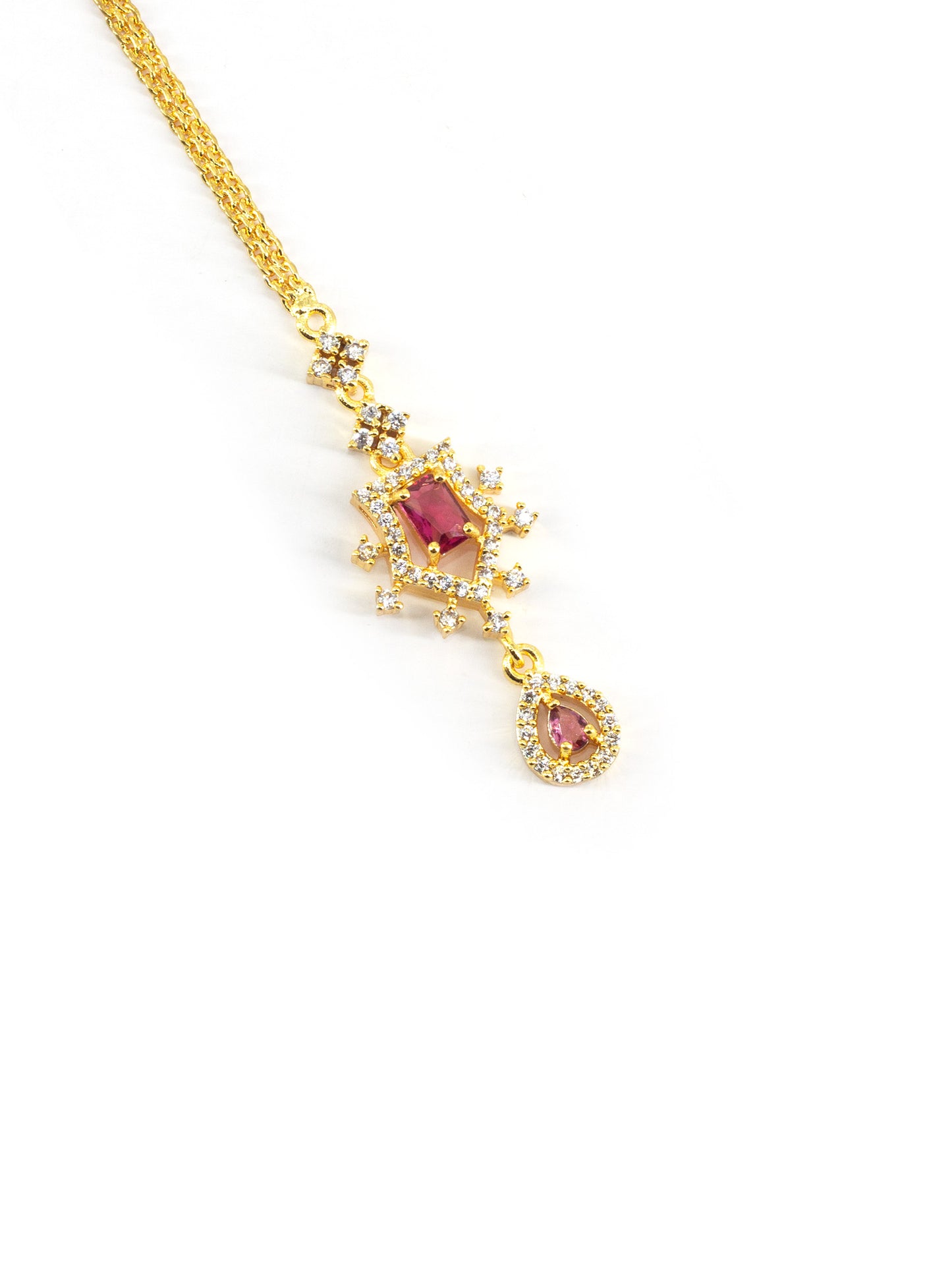 Gold Plated Red Drop AD Maang Tikka for Women