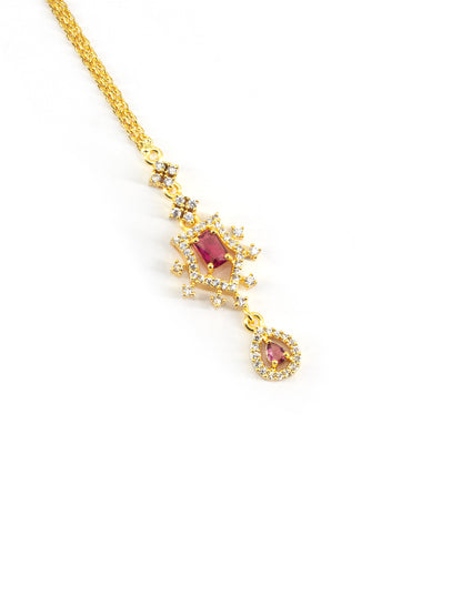 Gold Plated Red Drop AD Maang Tikka for Women