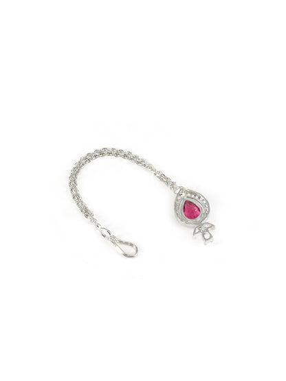 Silver Plated Red American Diamond Maang Tikka for Women