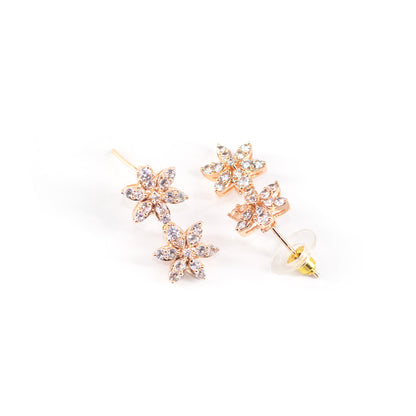 Rose Gold Plated American Diamond Floral Jewellery Set for Women