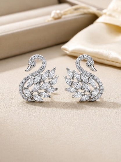 Rhodium Plated AD Stud Earrings for Women