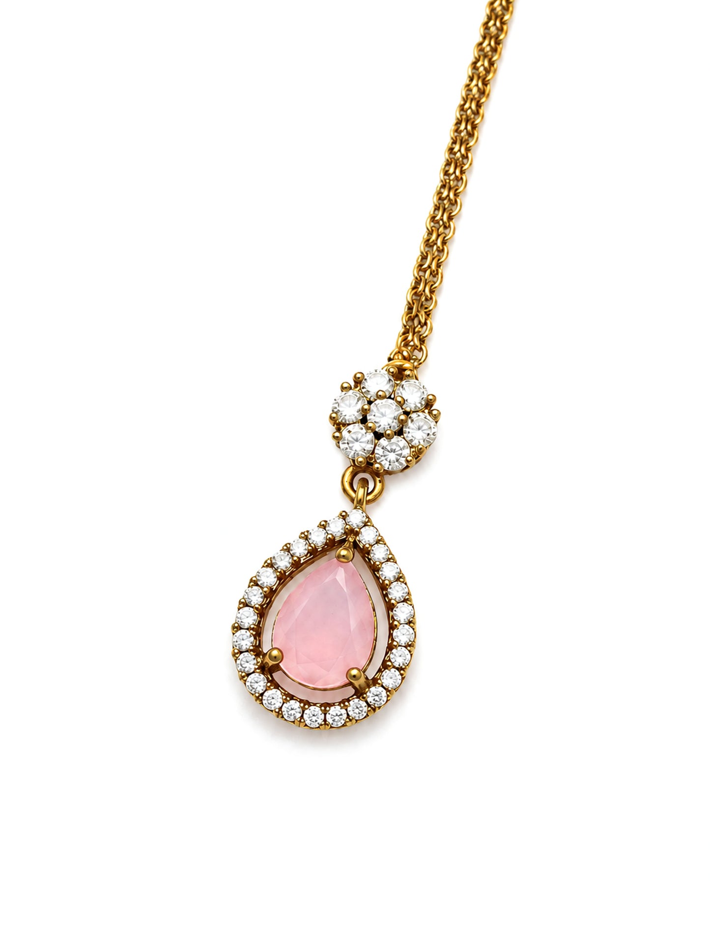 Antique Gold Plated Pink AD Maang Tikka for Women