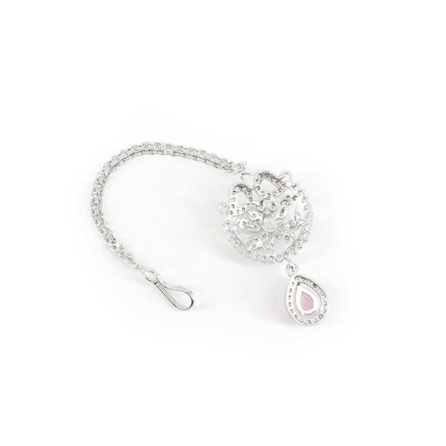 Rhodium Plated Pink AD Maang Tikka for Women