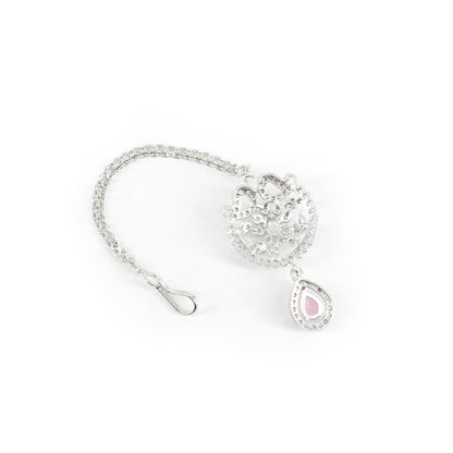Rhodium Plated Pink AD Maang Tikka for Women