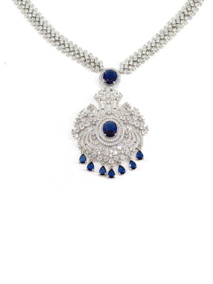 Silver Plated Blue and White AD Long Jewellery Set for Women