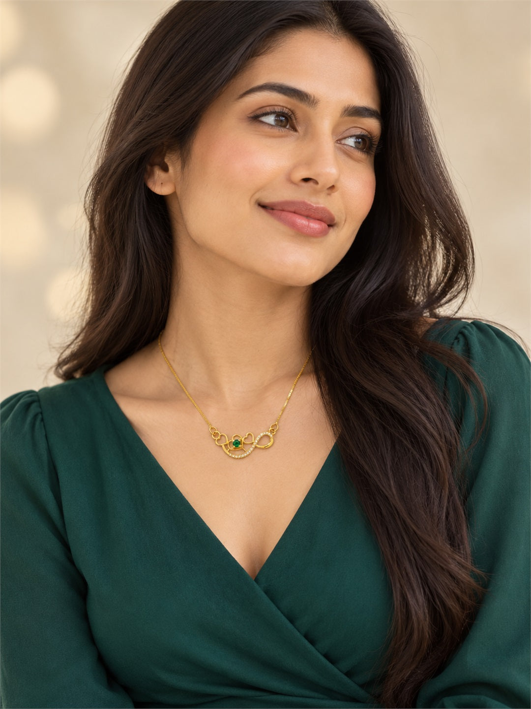 Gold Plated Green AD Pendant for Women
