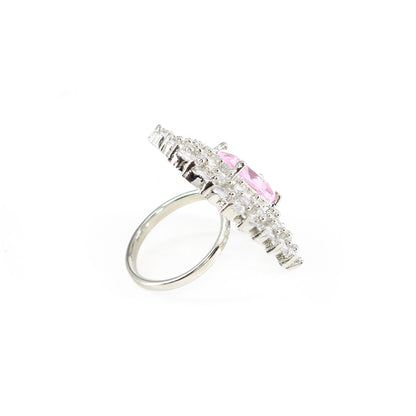 Silver Plated Pink AD Finger Ring for Women