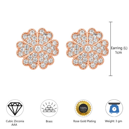 Rose Gold Plated AD Floral Studs for Women