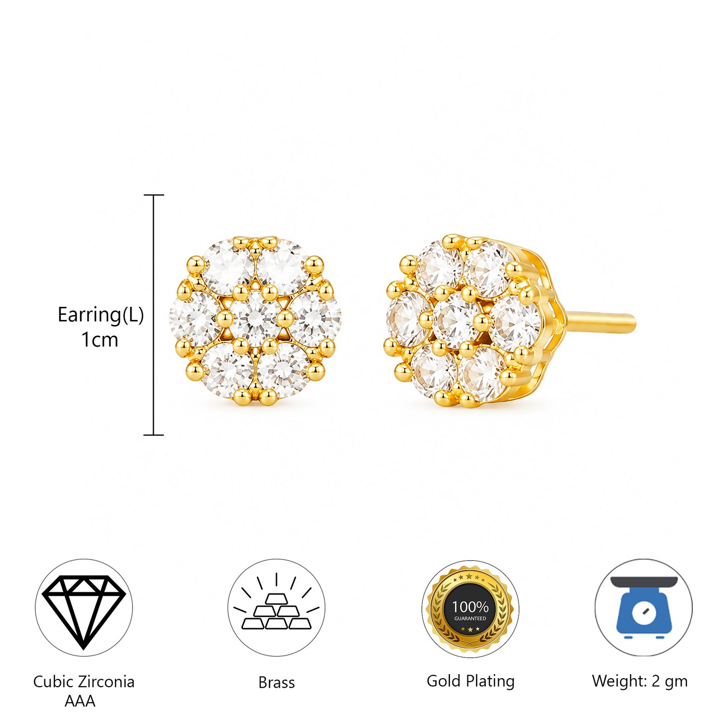 Gold Plated AD Studs Earrings for Women