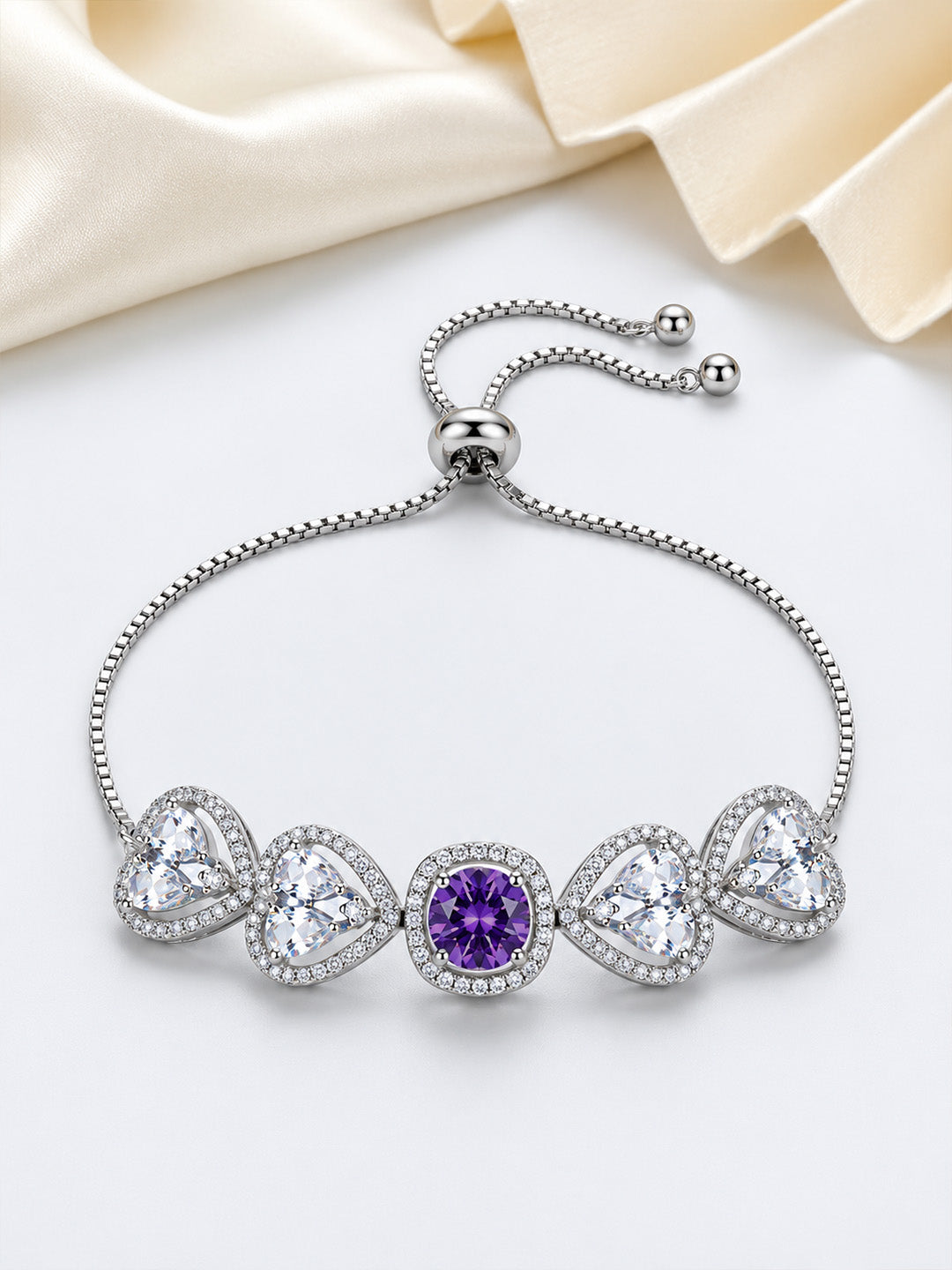 Silver Plated Purple AD Adjustable Bracelet for Women
