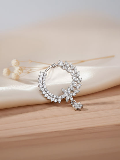 Silver Plated White AD Bridal Drop Press On Nose Ring