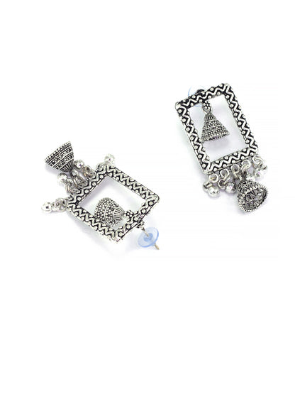 Silver Oxidized Square Boho Style Jhumki Earrings
