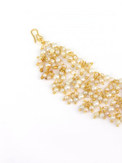 Gold-Plated 3-Layered Beads Drop Ear Chain
