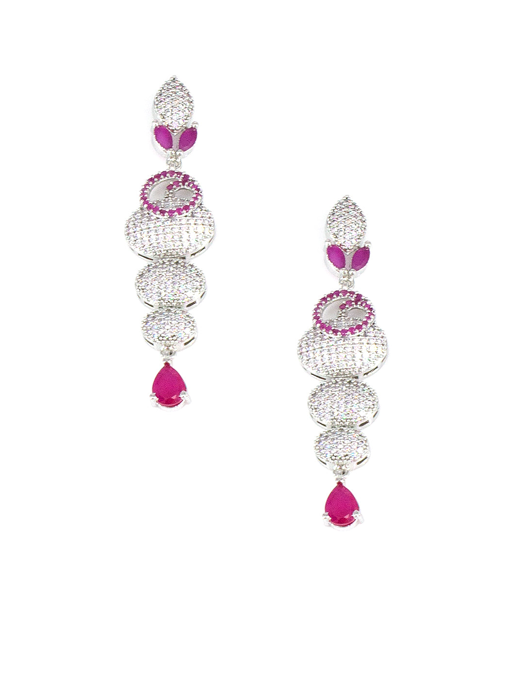 American Diamond Circular Design Pink Drop Jewellery Set For Women And Girls