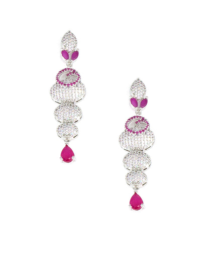American Diamond Circular Design Pink Drop Jewellery Set For Women And Girls
